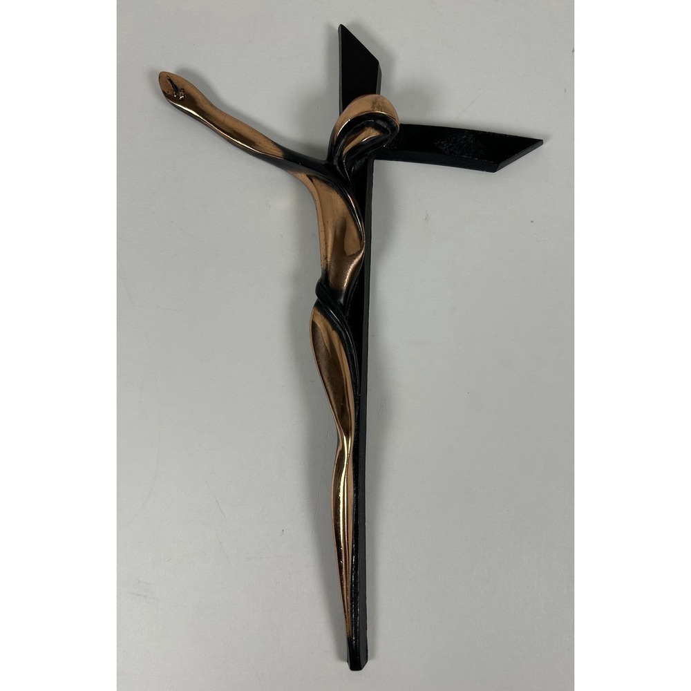 Modern Style Wall Hanging Cross Crucifix Pewter Copper 9.5" Artsy